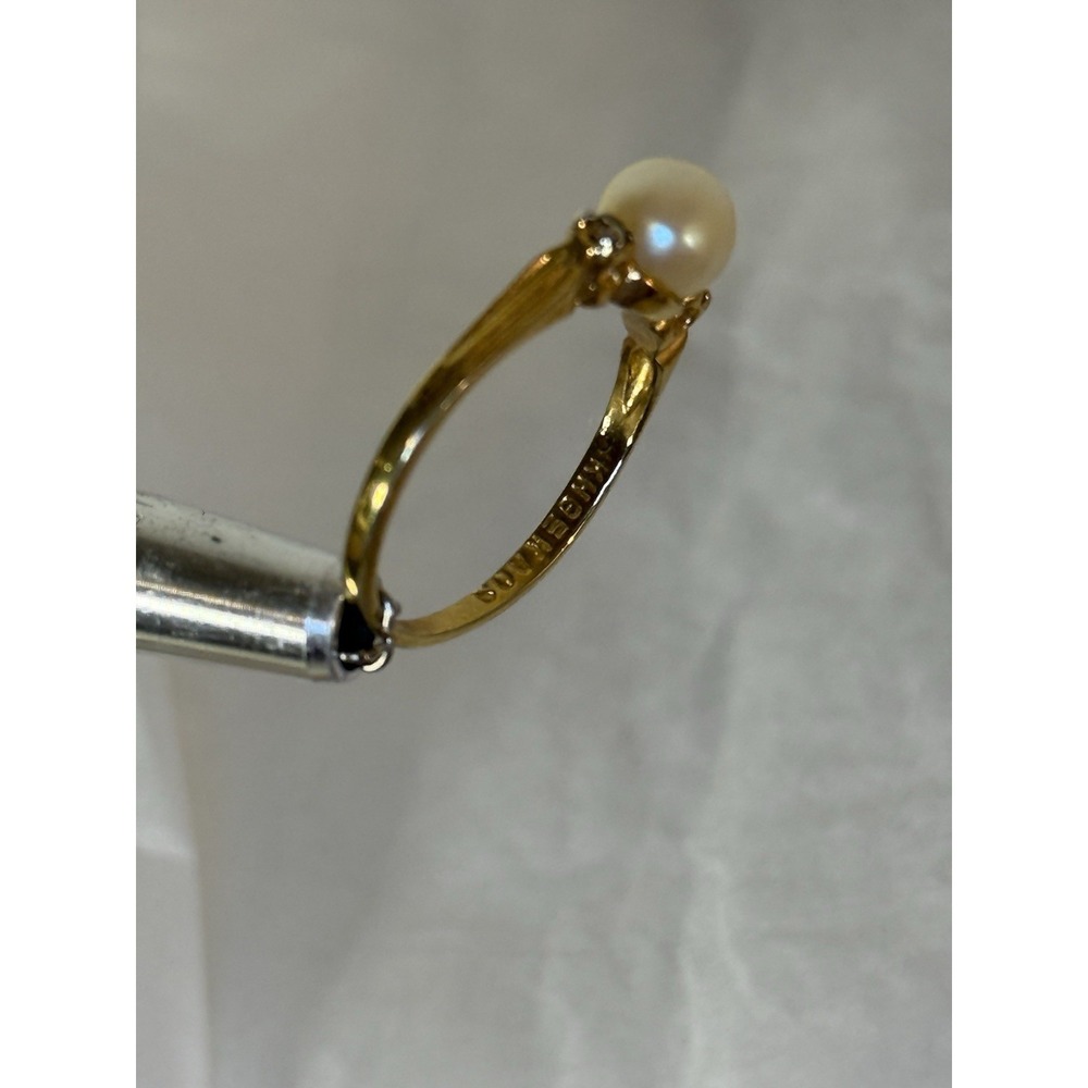Vintage Signed Krementz 14K HGE Cultured Pearl Ring Size 5.75 Retro Cocktail - Picture 9 of 11